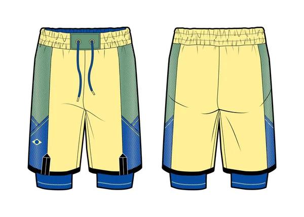 Pantalones Cortos Deportivos Dos Uno Con Elementos Contraste Vista Frontal — Vector de stock