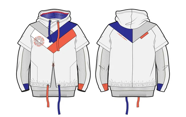 Hooded Sports Jacket Contrast Details Elements Cut Airy Mesh Front — Stock Vector