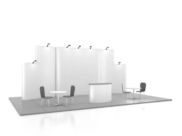 Design de stand de exposição criativa em branco com formas de cores. Modelo de cabine 01. Renderização 3D — Fotografia de Stock