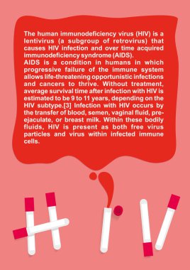Kan ve test tüplerinde yazılmış HIV ve AIDS. Şablon poster tasarımı.