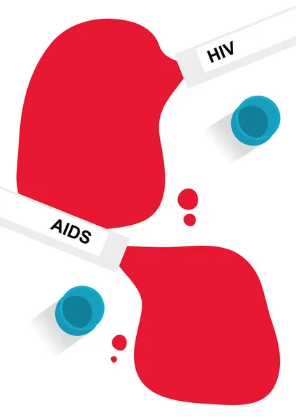 HIV e AIDS escritos em sangue e tubos de ensaio. Modelo de design de cartaz. — Vetor de Stock