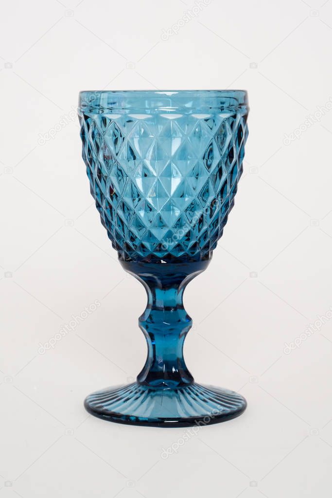 Wine glass blue color isolated on white background.