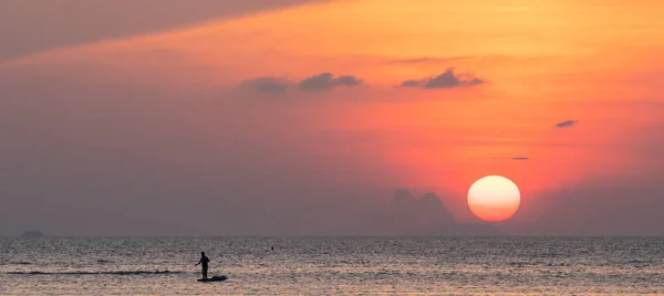 Beautiful Panoramic Tropical Beach Sunset Golden Lights Background Koh Samui — Stock Photo, Image