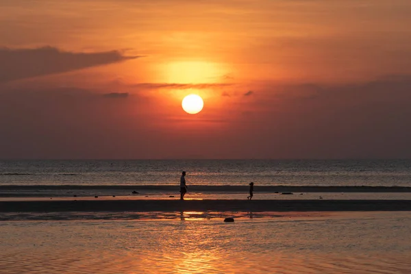 Hermosa Puesta Sol Playa Tropical Con Luces Doradas Fondo Koh —  Fotos de Stock