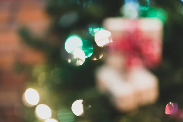 Abstract Defocused Bokeh Lights Gift Box Blurred Background — Stock Photo, Image