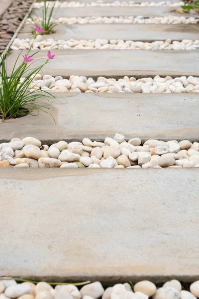 Landscape Modern Simple Stone Pathway Garden Decoration White Brown Pebbles — Stock Photo, Image