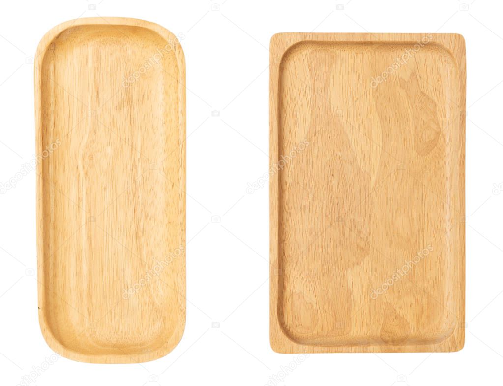 wooden tray  dishware  isolated on white background,top view