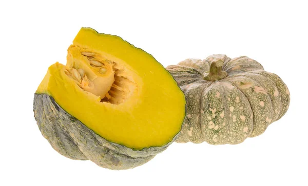 Trozo Calabaza Verde Fresca Aislada Sobre Fondo Blanco Con Camino —  Fotos de Stock