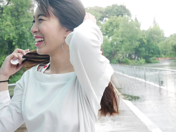 Primer Plano Hermosa Mujer Asia Feliz Sonrisa Retrato — Foto de Stock