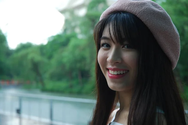 Közelről Gyönyörű Asia Boldog Smile Portré — Stock Fotó