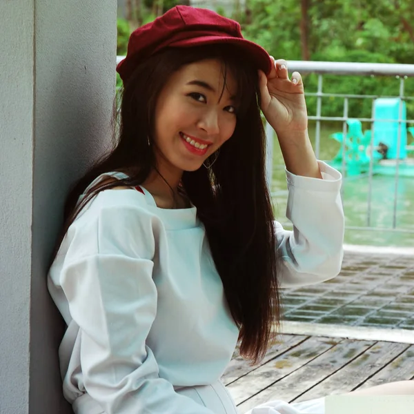 Stäng Upp Vackra Asien Kvinna Glad Och Smile Porträtt — Stockfoto
