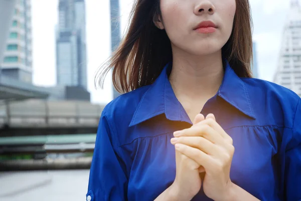 Mooi Asia Vrouwen Portret Zijn Gebed Zegen Straat Lopen — Stockfoto