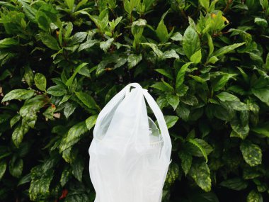 Su şişe ve plastik torba çimento doku yeşil park.