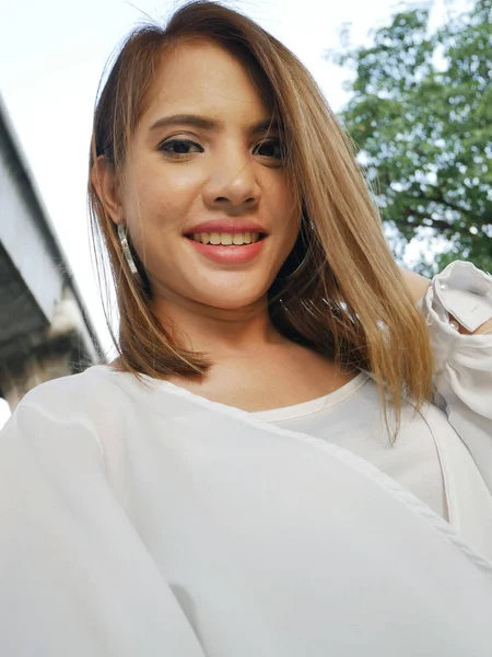 Hermosa Mujer Asia Selfie Viajar Ciudad Capital — Foto de Stock