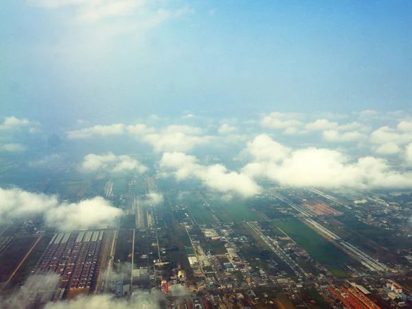 Belle Vue Dessus Sur Avion Paysage Ville Thaïlande — Photo