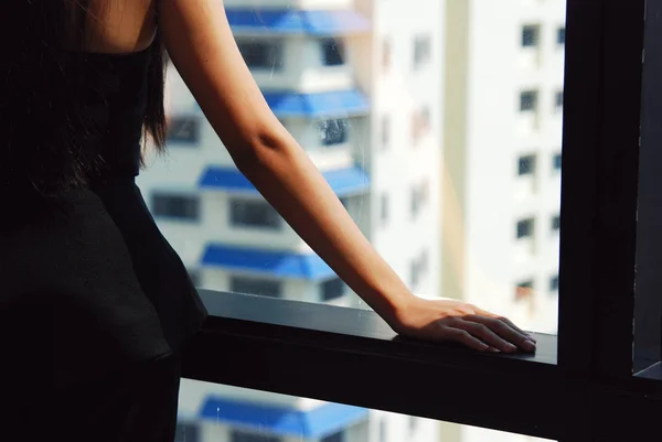 Hermosa Mujer Negocios Asia Gerente Sonrisa Retrato Oficina Edificio Fondo — Foto de Stock