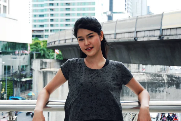 Sport Woman Smile Portrait Walking Street — Stock Photo, Image