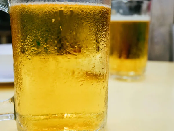 Close Beer Cool Glass Table — Stock Photo, Image