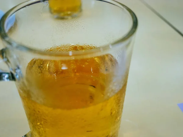 Close Beer Cool Glass Table — Stock Photo, Image