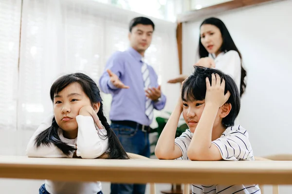 Family Problems Concept Father Mother Quarreling House Causing Children Feel — Stock Photo, Image