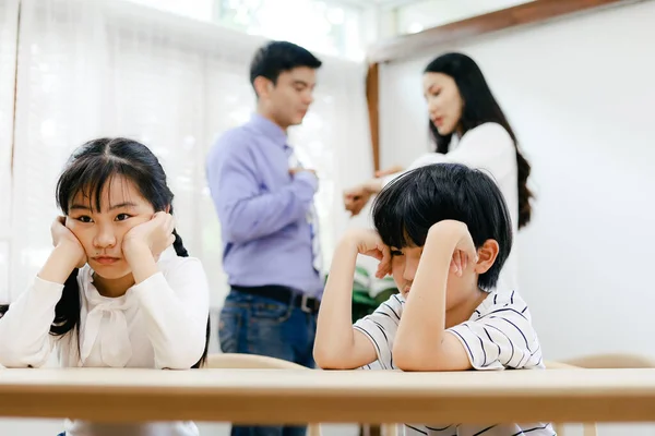 Family Problems Concept Father Mother Quarreling House Causing Children Feel — Stock Photo, Image