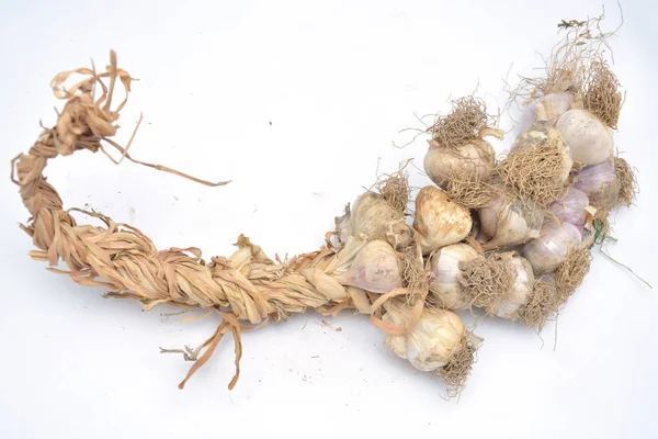 Knoflook Geïsoleerd Een Witte Achtergrond Bovenaanzicht Rechtenvrije Stockfoto's