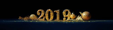 Yeni yıl kutlama parlak altın rakamlarla 2019