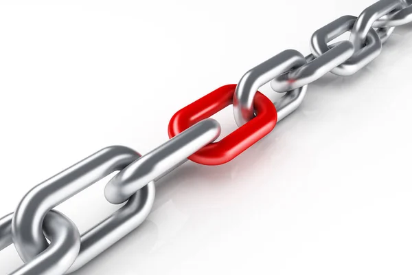 Steel chain with red link — Stock Photo, Image