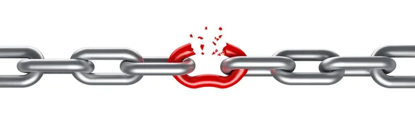 Steel chain breaking with unique red link — Stock Photo, Image