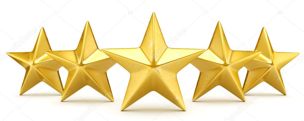 Five star rating - shiny golden stars