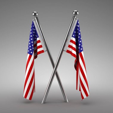 İki Amerikan bayrakları asılı - 3d render
