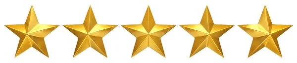 Five golden stars, best rating - 3d render — Stock Photo, Image