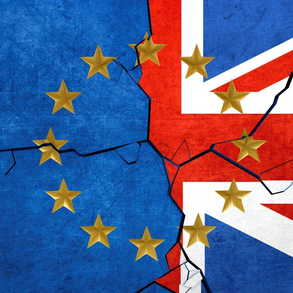 European union and United Kingdom flags breaking apart — Stock Photo, Image