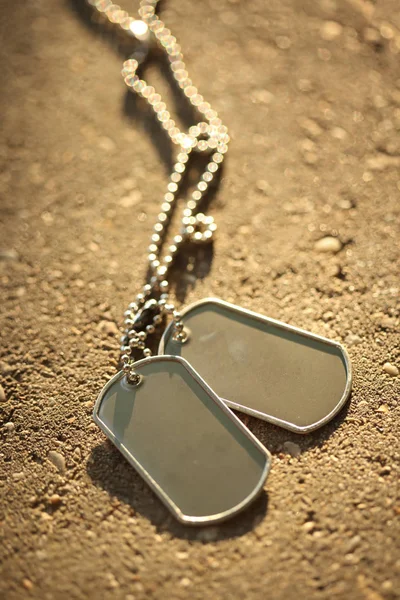 Old And Worn Military Dog Tags - Blank Stock Photo, Picture and Royalty  Free Image. Image 129269473.