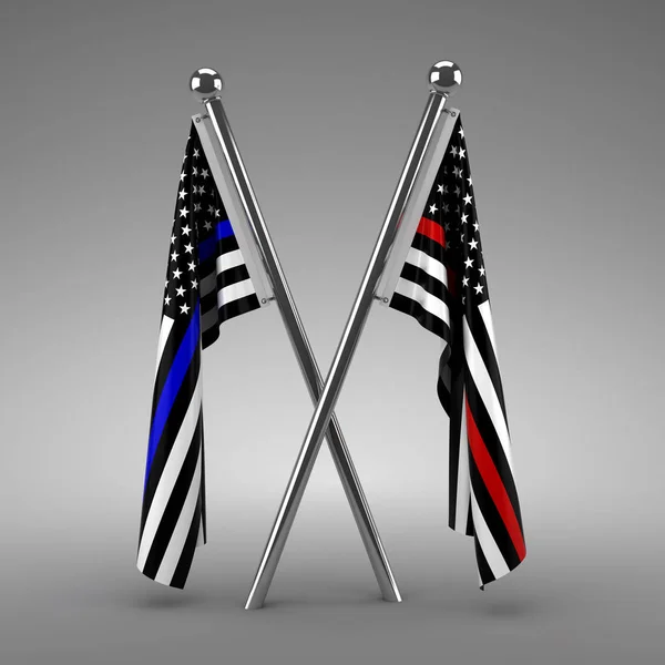 Flaggor hedra polis och brandmän-3D Render — Stockfoto