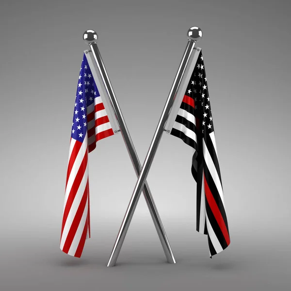 Amerikan bayrağı ve İtfaiyeci bayrağı - 3d render — Stok fotoğraf