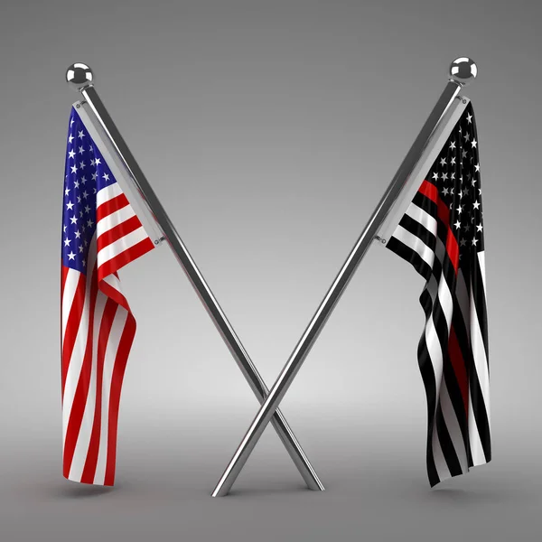 Amerikanska flaggan och Firefighter Flag-3D Render — Stockfoto