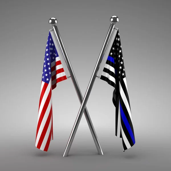 Bandeira americana e bandeira da polícia - 3d render — Fotografia de Stock