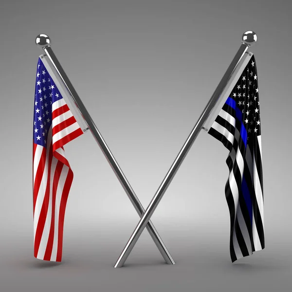 Amerikanska flaggan och polisens flagga-3D Render — Stockfoto