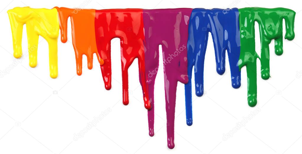 Colorful paint dripping isolated on white