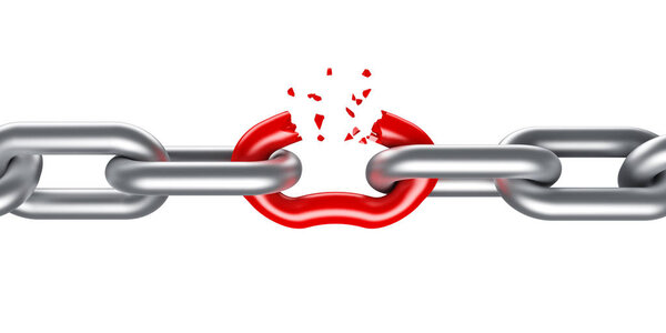 Разрыв стальной цепи с уникальным красным звеном
