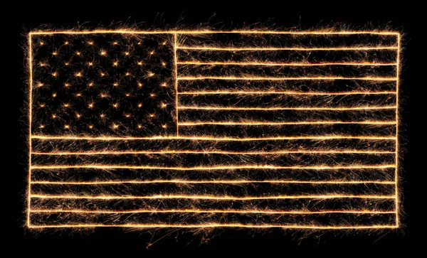 Los bengalas del 4 de julio se iluminaron con la forma de la bandera americana — Foto de Stock
