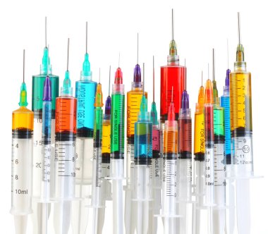 Collection of bright and colorful syringes clipart