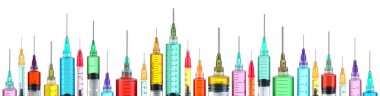 Row of bright colorful syringes clipart