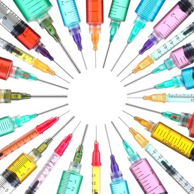 Circle of bright colorful syringes clipart