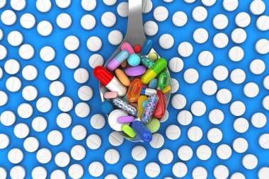 Kaşık içinde renkli haplar - 3 boyutlu görüntüleme