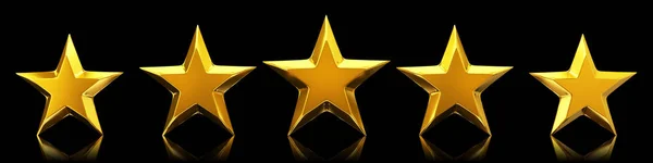 Beş parlak altın yıldız - 3d render — Stok fotoğraf
