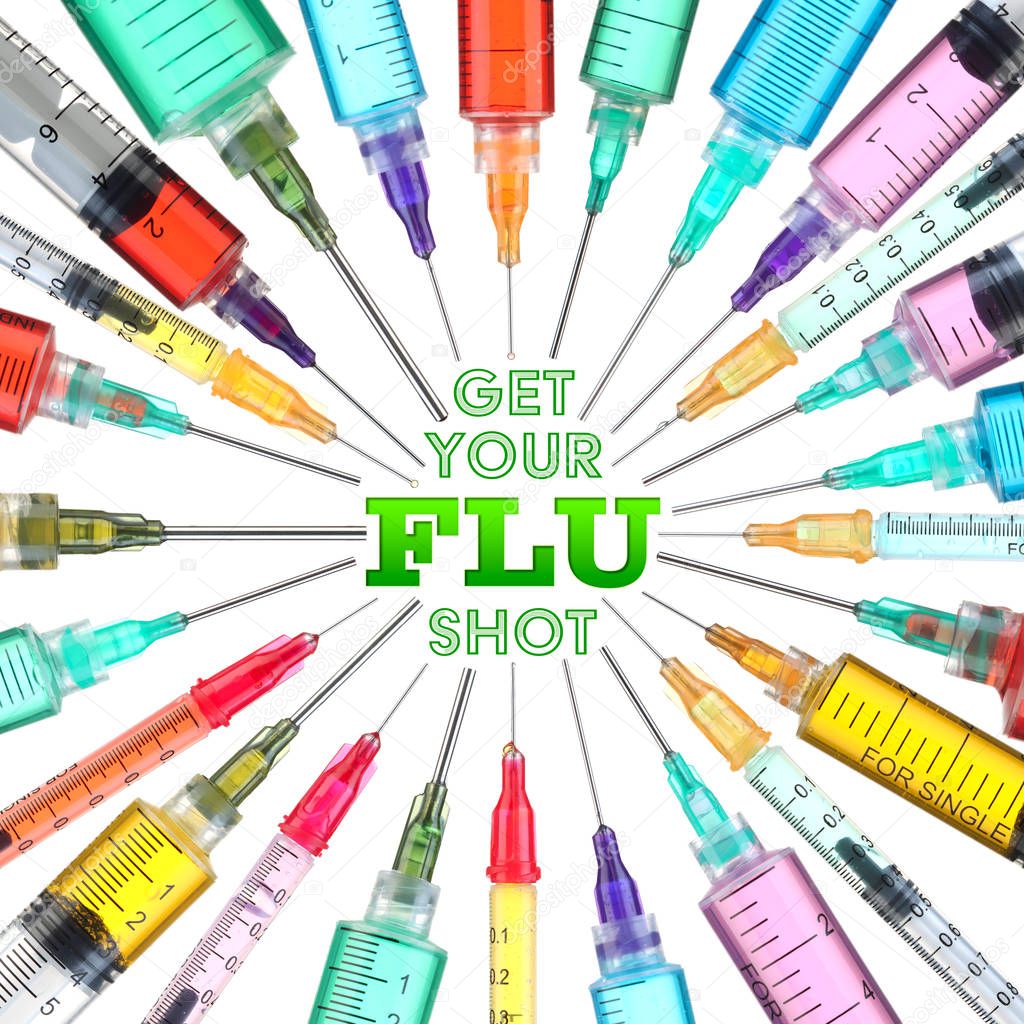 Bright and colorful syringes - Get your FLU shot