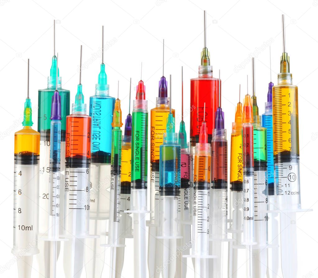 Collection of bright and colorful syringes