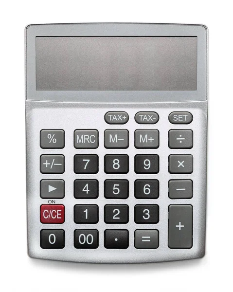 Calculadora de plata con pantalla en blanco aislada en blanco — Foto de Stock